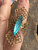 Vintage Victorian Revival Filigree Aqua Paste Gold Plate Adj Statement Ring 7+