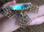 Vintage Victorian Revival Filigree Aqua Paste Gold Plate Adj Statement Ring 7+