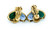 Vintage Mid Century Gem Colored Paste Rhinestone Gold Tone Clip On Earrings