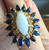 Vintage 14K Gold Hollywood Regency 1.25CT Opal w Sapphires &  Diamonds Ring 6.5