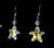 Vintage Sterling Silver Yellow Swarovski Crystal Starfish Dangle Earrings 1.25”