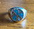 Vintage Native American Sterling Silver Crushed Turquoise MOP Signet Ring 10.5