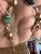 Vintage GF Gold Filled Link Bracelet Banded Agate Stones Green Small Wrist 6.75