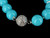 Vintage Mid Century Turquoise Glass Clear Rhinestone Round Beaded Necklace 17”