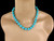 Vintage Mid Century Turquoise Glass Clear Rhinestone Round Beaded Necklace 17”