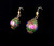 Vintage 10k Yellow Gold Wedding Cake Murano Glass Bead Drop Dangle Earrings 1.5”