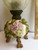 Antique Miniature Oil Lamp Baccarat Sitzendorf Porc & Vaseline Glass Floral 9.5"