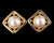 Vintage Givenchy Signed Square Button Style Pearl Gold Plate Clip On Earrings 1.25"