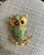 Vintage Signed Swoboda - Jade Garnet Cab Eyes- Owl  Bird Gold Plated Pin Brooch