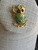 Vintage Signed Swoboda - Jade Garnet Cab Eyes- Owl  Bird Gold Plated Pin Brooch