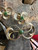 Vintage 50's Spinach Jade Bojar Gold Filled Gf Florentine Pin & Earrings1.5"