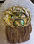 Vintage Art Nouveau Abalone RS Design Abstract Bronze Fringe Brooch Pin 3.5"