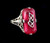 Antique Art Deco 14k White Gold Pink Paste Glass Solitaire 1929 Ring size 6.5
