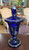 Antique Sterling Overlay Peacock Cobalt Blue Covered Jar Art Glass Germany 13"