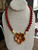 Vintage MMA Signed Red Carnelian Beaded Necklace Gold Plated Enamel Flower Pendant