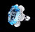 Vintage Sterling Silver Aquamarine Blue Paste Glass Cocktail Statement Ring s 7