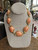 Vintage Designer Gold Plated Peach Resin White Rhinestone Link Necklace 18”