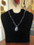 Vintage Dark Blue Gold Stone Pendant Bead Necklace 19”