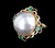 Vintage 14k Gold White Gray Round Pearl Emerald Elegant Statement Ring sz 6.5