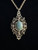 Vintage Victorian Revival Bronze Nephrite Medallion Filigree Necklace 18”