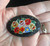 Vintage Deco Micro Mosaic Millefiori Floral Flowers Black Large Oval Pin  1 7/8”