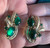 Vintage Jelly Belly Kelly Green Cabochon Gold Plated 1950s Clip On Earrings 1.25
