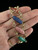 Vintage 12k GF Multi Gemstone Carved Scarab Link Chain Bracelet 8”