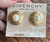 Vintage Givenchy Couture GG Logo G 1980’s Gold Plated Pearl Clip On Earrings 1”