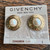 Vintage Givenchy Couture GG Logo G 1980’s Gold Plated Pearl Clip On Earrings 1”