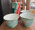Antique Chinese Famille Rose Qing Guangxu Turquoise Tray 3 Tea Bowls Cups, 1800s