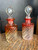 Antique Baccarat Perfume Bottle Pair w Stoppers Rose Tiente Cadmium Swirl 5.5”