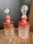 Antique Baccarat Perfume Bottle Pair w Stoppers Rose Tiente Cadmium Swirl 5.5”