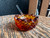 Vintage Pressed Glass Salt Cellar with Spoon – Golden Brown Tones