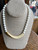 Vintage Trifari 1970's Gold Plated Enamel  9.5mm White Beads Swirl Necklace 17”