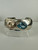 Vintage Sterling 14k Gold Blue Topaz Wide Band Floral Cuff Bracelet 6.5”
