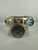 Vintage Sterling 14k Gold Blue Topaz Wide Band Floral Cuff Bracelet 6.5”