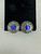 Vintage Sterling Mexico Brutalist Round Star Blue Cats Eye Clip On Earrings