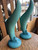 Vintage MCM Van Briggle Pottery “Bird of Paradise” Teal Sculptural Vases Pair 8"