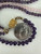 Vintage Sterling GP Amethyst Rose Quartz Leaf Bead Triple Strand Necklace 28”