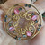 Vintage Retro 12k Gold Filled GF Scrolls Glass -Pink Moon Glow Aqua- Brooch/Pin