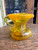 Vintage Yellow Crackle Uranium Glass Pitcher Hand Blown Art Glass Vase MCM