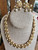 Vintage MCM Crown Trifari French Design Pearls Gold Necklace Earring Set 17"