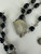 Vintage Sterling Silver Black Beaded Rosary Crucifix Necklace 28”