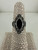 Vintage Art Deco Revival Sterling Silver Black Onyx Marcasite Navette Ring 6.25