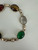 Vintage Gold Filled Scarab Carved Multi Gemstone Link Bracelet 7.75”