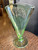 Vintage Green Glass Fan Vase With Sterling Silver Overlay Floral Scroll 9"