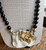 Vintage Black Onyx Bead  & Sea Shell Iridescent Gold Plated Pendant Necklace 19"