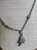 Vintage Givenchy Signed Gun Metal  & Blue Crystal 70s- 80s  Pendant Necklace 22"