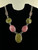Vintage Sterling Rose Quartz Rhodochrosite Green Serpentine Gem Pendant Necklace