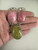 Vintage Sterling Rose Quartz Rhodochrosite Green Serpentine Gem Pendant Necklace